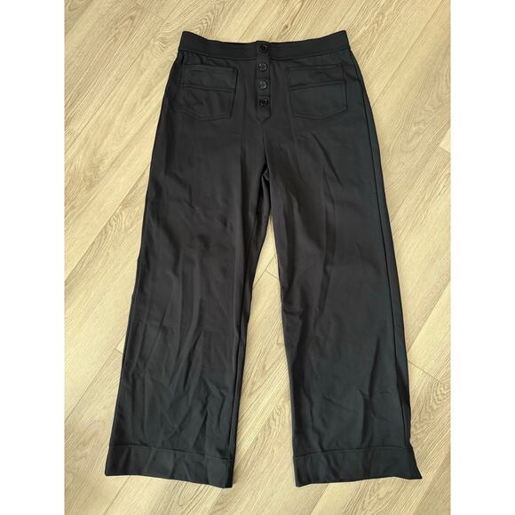Halara High Waisted Pull On Retro Button Breathable Casual Pants Black L Petite - Picture 2 of 7